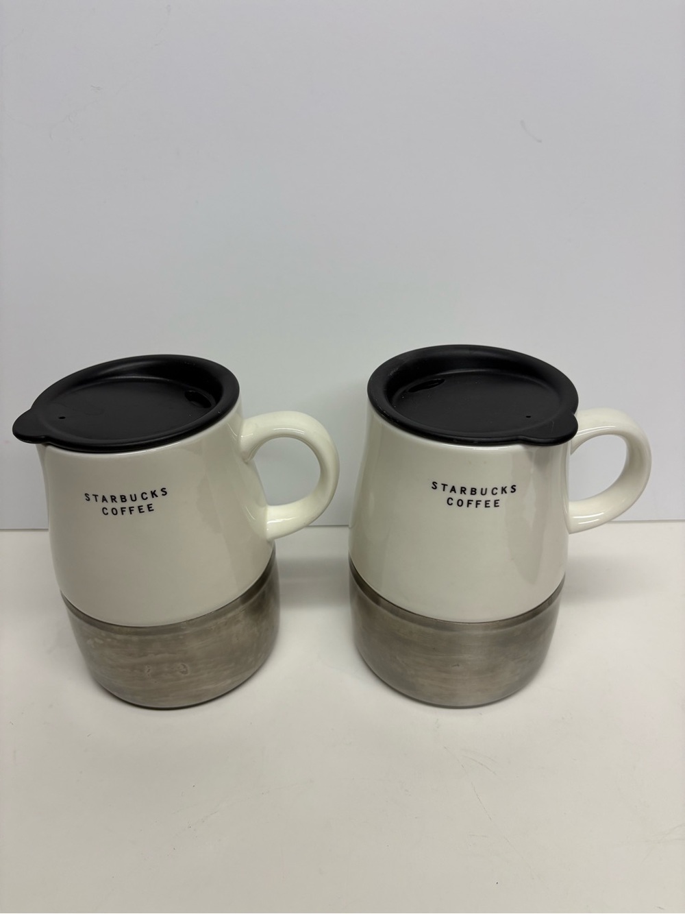 Vintage Starbucks Urban Desk Travel Lidded Mugs Ceramic Stainless Steel Set 2
